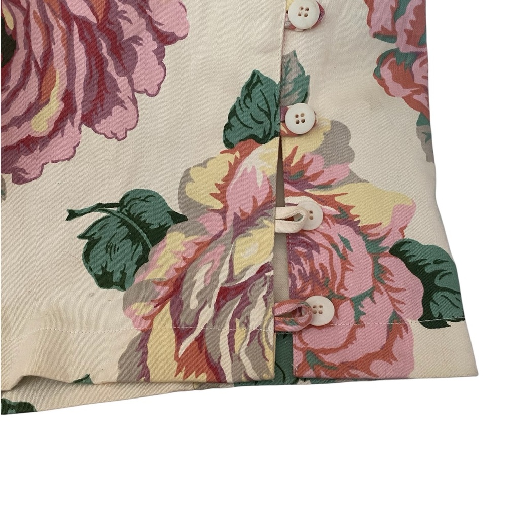 Vintage 80s Forenza Floral Pencil Skirt Roses Pink Green Yellow Ivory sz M 10 - Picture 4 of 7